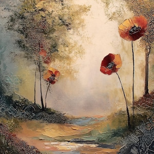 Papel pintado con póster de amapola - Arte de alta calidad para imprimir - Arte mural con paisaje floral de gran tamaño - Productos digitales 45