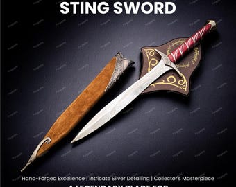 Hand-Forged Damascus Steel Fantasy Dagger– Elven Inspired Short Sword with Leather Sheath | Handmade Collectible Blade for Cosplay & Display