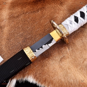 Handmade Decorative Katana Sword – White Cord Handle, Black Scabbard, Samurai-Style Display & Cosplay Prop for Home Decor and Gift for him