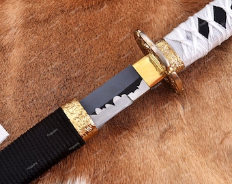 Handmade Decorative Katana Sword – White Cord Handle, Black Scabbard, Samurai-Style Display & Cosplay Prop for Home Decor and Gift for him