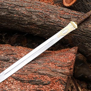 Handcrafted Fantasy Sword with Brass Inlay and Leather Grip | Decorative Collectible Blade for Display, Cosplay Gift Enthusiasts Long Sword