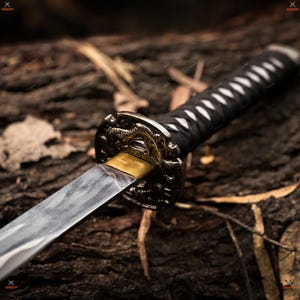 Hand-Forged Stainless Steel Katana Sword | Traditional Japanese Samurai Sword Replica | Black Scabbard & Tsuba Detailing | Collectible Gift