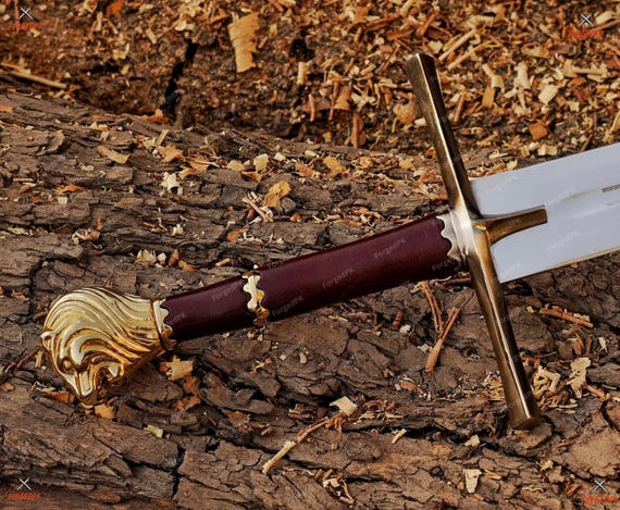 Hand-Forged Medieval Lion Emblem Sword – Full-Size Fantasy Royal Long sword Replica with Ornate Guard, Display & Cosplay Collector Piece