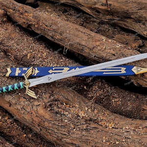 Blue Fantasy Hero Sword Replica – Hand-Forged Stainless Steel Cosplay Sword with Scabbard, Decorative Collectible Prop, Gift for him, Christ