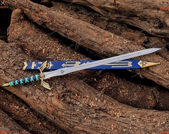 Blue Fantasy Hero Sword Replica – Hand-Forged Stainless Steel Cosplay Sword with Scabbard, Decorative Collectible Prop, Gift for him, Christ