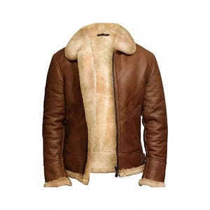 Men's Brown B3 Fur Leather Jacket/ Handmade Shearling Leather Aviator Bomber Jacket/ Vintage Style Pilot Brown Flying Jacket/ Gift For Him