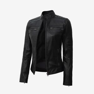Veste en cuir noire rare femme café racer/ Fait main style motard Doublée de polyester doux/ Veste tendance en cuir noir antique pour fille