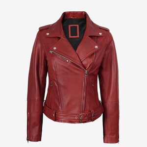 Red Lambskin Leather Moto Jacket: Handmade Biker Style