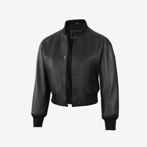 Handmade Cropped Lambskin Leather Biker Jacket : Women&#39;s Black Bomber