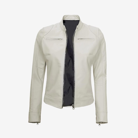 Chaqueta de cuero para mujer en color blanco roto Chaqueta de