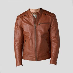 Men&#39;s Brown Quilted Style Cafe Racer Leather Jacket/ Top Quality Genuine Leather Fully Handmade Biker Jacket/ Attractive Style Brown Jacket