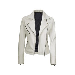 Veste en cuir blanc cassé pour femme/ Veste motard en cuir d'agneau véritable/ Veste en cuir mode antique faite main pour fille/ Cadeau personnalisé