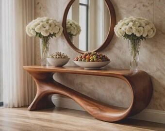 Sculptural Walnut Console Table, Modern Organic Flow Entryway Table, Unique Infinity Loop Sofa Table, Luxury Handcrafted Wood Furniture