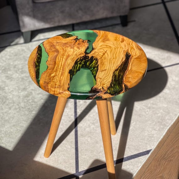 Handmade Clear Green Epoxy Coffee Table: Live Edge Wood River Design