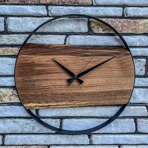 Rustic Oak Hoop Wall Clock, Handmade Wooden Clock, Natural Wood Home Decor, Farmhouse Wooden Hoop Clock, Unique Rustic Wall Clock, Home Gift