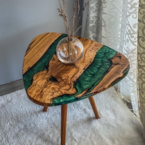 Live Edge Olive Wood and Green Epoxy Coffee Table, Handmade Resin River Table, Organic Modern Wood Art, Resin Coffee Table, Wood Furniture