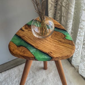 Handmade Olive Wood and Sea Green Epoxy Coffee Table, Live Edge, Rustic Modern Accent Table, Olive Wood Coffee Table, End Table, Home Gift