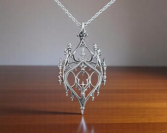Gothic Chandelier Pendant Necklace – Unisex Statement Necklace, Cathedral Gothic Jewelry, Dark Alternative Fashion Gift
