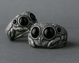 Black Agate Spider Ring | Adjustable Copper Animal Ring | Personalized Open Statement Ring | Electroplated Fashion Jewelry