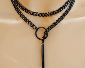 Conjunto de gargantilla negra tipo lazo con colgante de barra / Gargantilla gótica punk / Joyería de estética oscura para mujer / Accesorio moderno y llamativo
