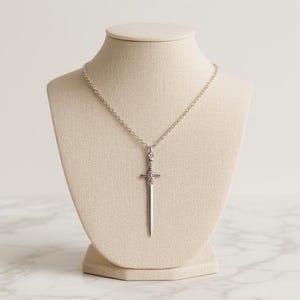 18&quot; Silver Sword Necklace | Punk Cross Necklace | Edgy Zinc Alloy Sword Jewelry | Gothic Streetwear Accessory | Gothic gift | gift for her