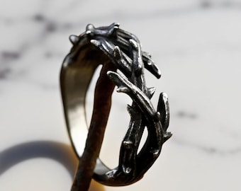 Gothic Branch Thorn Ring, Celtic Stainless Steel Goth Jewelry, Nature-Inspired Couples Ring, Unique Gift For Him & Her, Punk Accessory