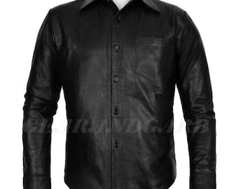 Handmade Men Leather shirt| Black Leather Casual Shirt| Leather Biker Shirt| Classic Leather stylish Shirt