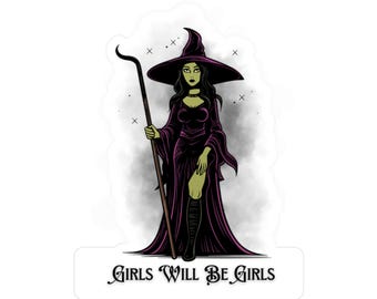 Sexy Witch Kiss-Cut Vinyl Decals, Funny Halloween Sticker, Witchy Laptop Decal, Feminine Power Decal, Witchy, Girls will be girls