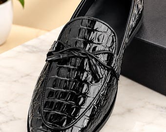 Handmade Alligator Genuine Leather Loafers for Men - Personalized Gift for Husband