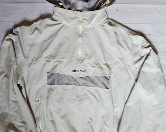 Vintage Tommy Hilfiger Light Anorak L Retro Zip White 90s Spell Out