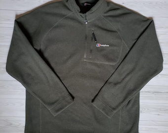 Berghaus 1/4 Zip Fleece Jacket Green XXL | Outdoor Hiking Pullover | Men's Warm Midlayer Vintage Style