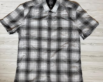 Vintage Diesel Industry Plaid Shirt Size M Black White Check Short Sleeve Button Up Casual Streetwear