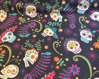 Dark Flower Skull Fabric