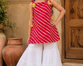 Cotton Girl Kurti Sharara Set, Kids Ethnic Wear Wedding, Traditional Diwali outfit