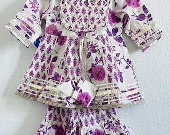 Girls' Floral Cotton Kurti Sharara Set, Kids Ethnic Dress