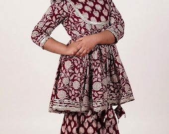 Girl Kurti Sharara Set: Indian Pakistani Ethnic Dress for Wedding, Diwali, Traditional dress