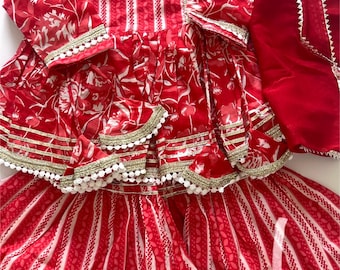 Girls Cotton Kurti Sharara Set: Indian Ethnic Dress with Dupatta for Eid, Wedding, Diwali