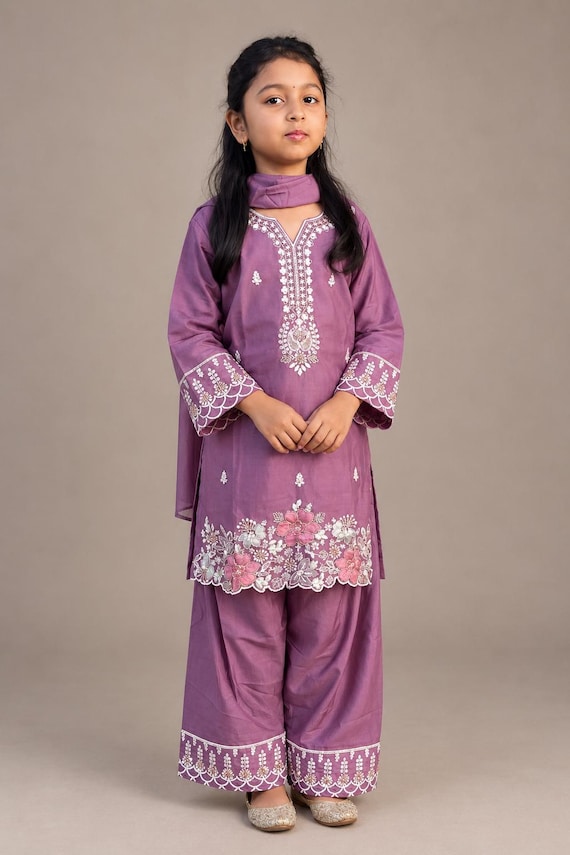 Girls Salwar Kameez set, Embroidered Pakistani Kids Outfit, Indian Ethnic Wear for Diwali