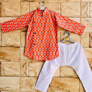 Ikat Print Boys Cotton Kurta Pajama Indian Ethnic Wear for Baby Boy Wedding, Diwali, Housewarming, Eid Festivities