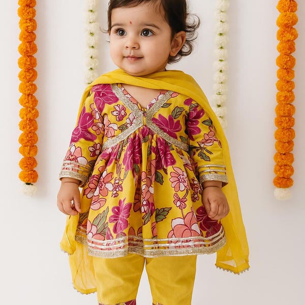 Girls Salwar Kurta Set: Kids Indian Cotton Outfit for Festivals