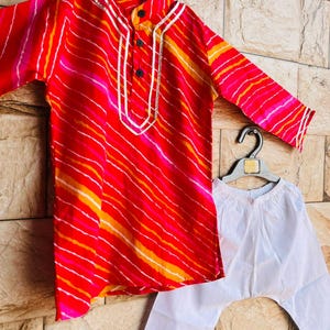 Leheria Pattern Kurta Pajama set for kids Ethnic Wear Boys Traditional Wear kurta set
