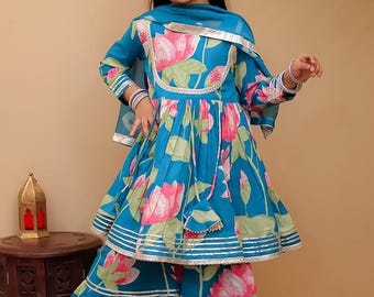 Girls Kurti Sharara Set: Indian Cotton Ethnic Wear for Eid, Pakistani dress kids