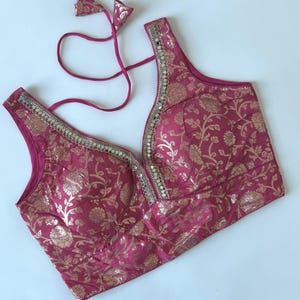 Readymade Raw Silk Saree Blouse: Indian Zari Work Top, Fits 38" Bust
