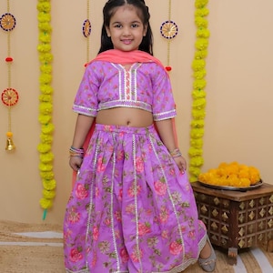Girls Lehenga Choli Set Festive Outfit with Dupatta Kids Ethnic Wear Weddings & Parties Festive Indian Wear Handcrafted Cotton Lehenga Choli