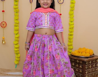Handcrafted Cotton Lehenga Choli Set: Kids Festive Indian Outfit