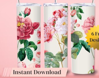 Flores Vintage Floral Tumbler Wrap Botanical Print Skinny Tumbler Design Bonito Ephemera Download instantâneo Uso comercial