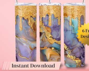 Padrão de gotejamento de mel dourado de ágata de mármore 20oz copo fino modelo de sublimação design PNG sem costura presente para mãe Lux download instantâneo
