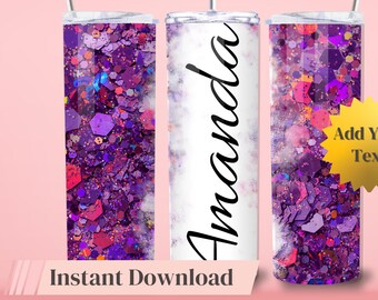 Glitter Tumbler Wrap Personalizar Nome Personalizado Modelo Sublimação PNG Design Presente Personalizado Download Instantâneo Uso Comercial