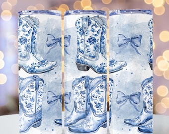 Western Cowgirl Tumbler Prints Boot Bow Aquarela Coquette Toile 20 oz Skinny Tumbler Design de sublimação Download instantâneo digital PNG