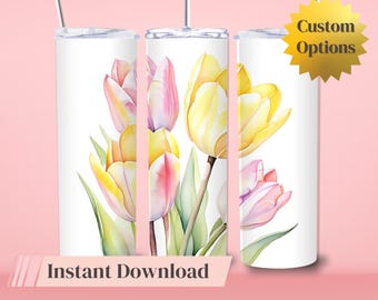 Tulipa de flor de primavera pastel personalizada sublimação PNG Tumbler Wrap Seamless Beautiful Tumbler Design Primavera Download instantâneo Uso comercial